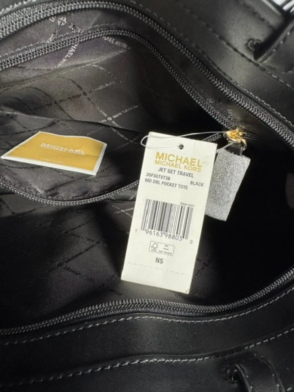 NEW Michael Kors Jet Set Medium Logo Pocket Tote, Black Signature Canvas NWT